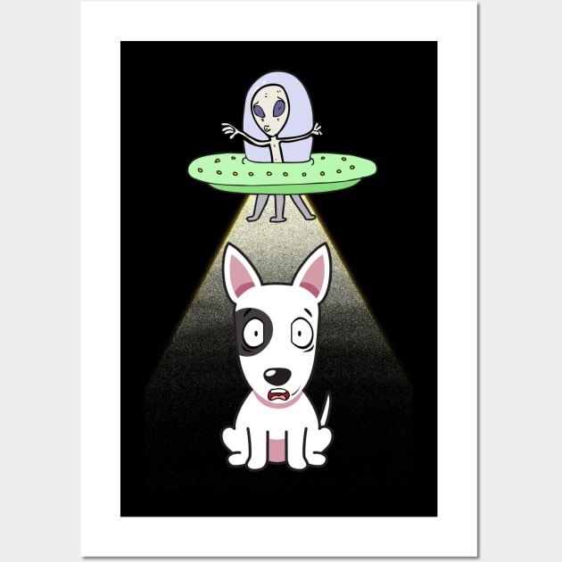 Funny bull terrier is being abducted by aliens Wall Art by Pet Station